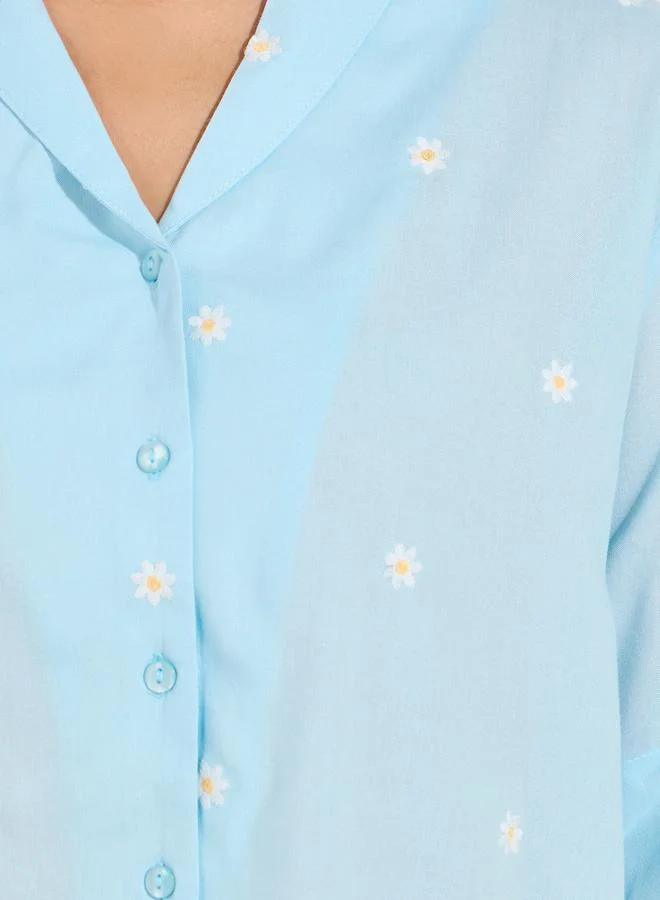Styli Embroidered Shawl Lapel Shirt