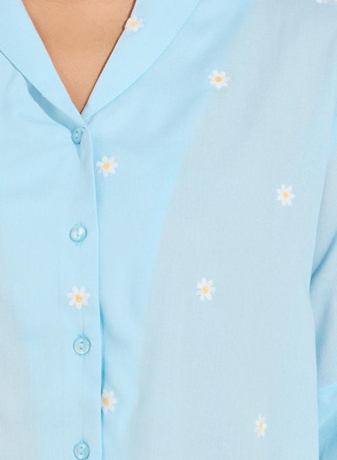 Styli Embroidered Shawl Lapel Shirt  - Image 3