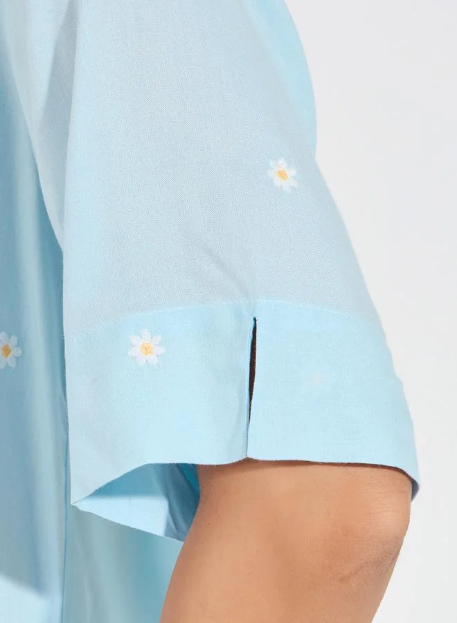 Styli Embroidered Shawl Lapel Shirt