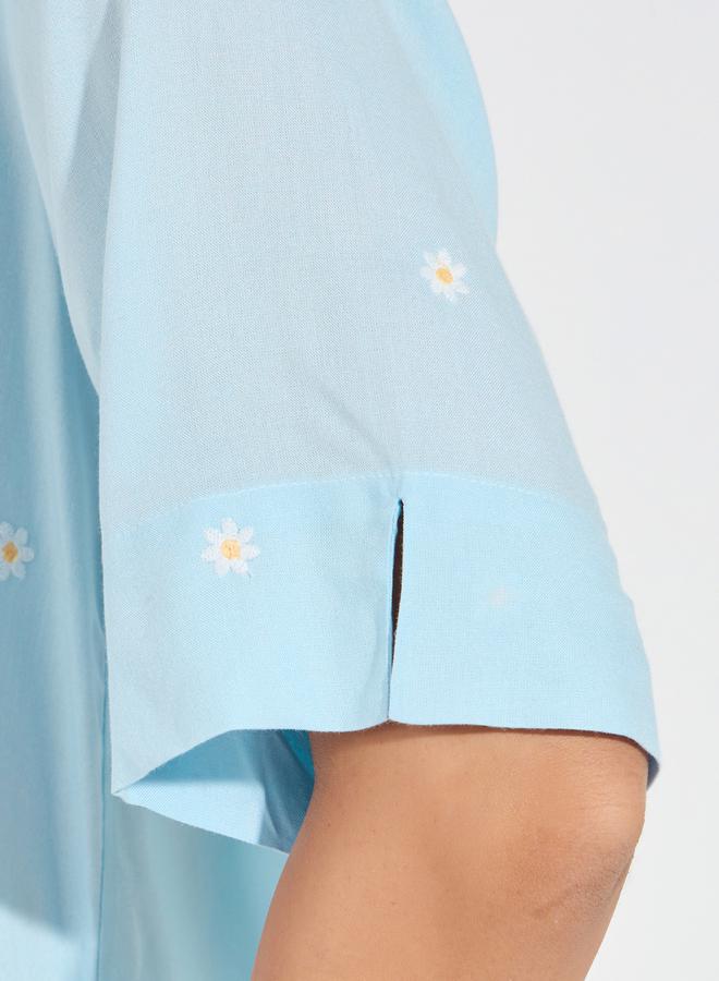 Styli Embroidered Shawl Lapel Shirt  - Image 4