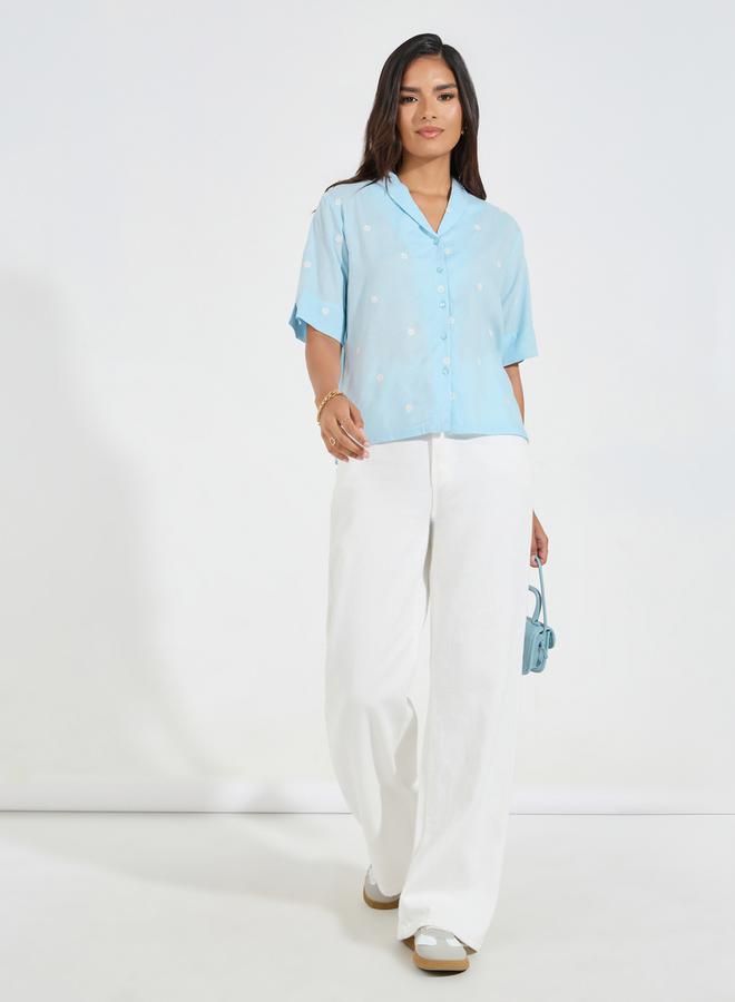 ستايلي قميص بياقة شال مطرز - Image 2