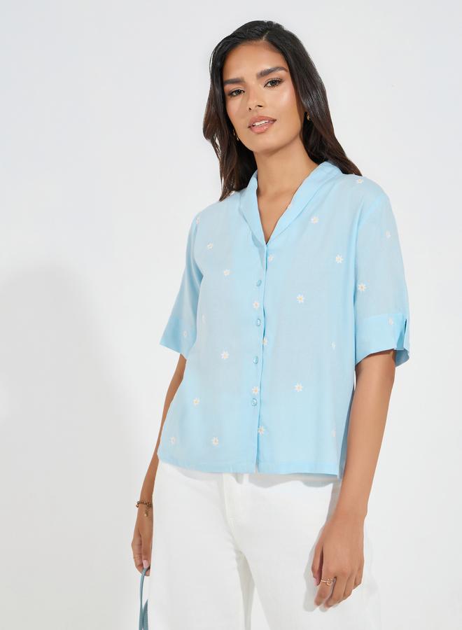 ستايلي قميص بياقة شال مطرز - Image 1