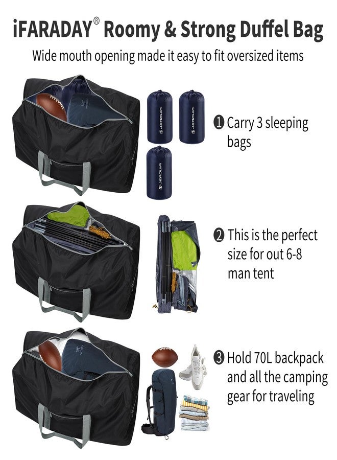 iFARADAY Foldable Duffle Bag for Travel - 30 inch / 75L Large Spare Travel Duffel Bag Lightweight with Trolley Sleeve - Black - Image 3
