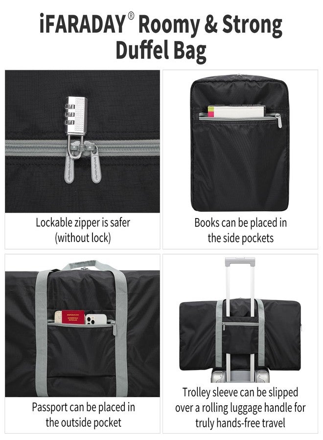 iFARADAY Foldable Duffle Bag for Travel - 30 inch / 75L Large Spare Travel Duffel Bag Lightweight with Trolley Sleeve - Black - Image 4
