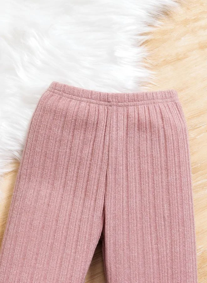 Take Two  Girls Pink Knitted Ruffle Hem Top And Pyjama Set for Women | Best Price UAE