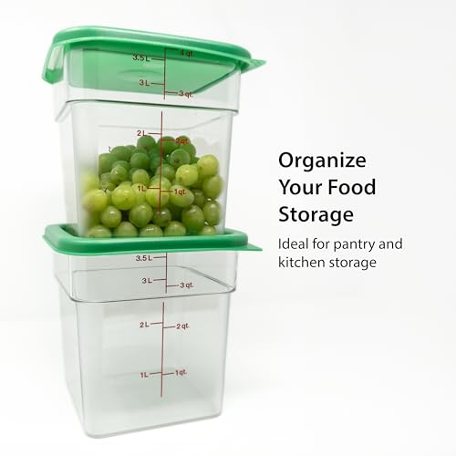 Cambro Food Storage Container with Lid (2 Pack) - Classic Series Square with Green Lid - 4 QT (Quart) - Commercial Grade for Food Prep (Clear) - Image 4