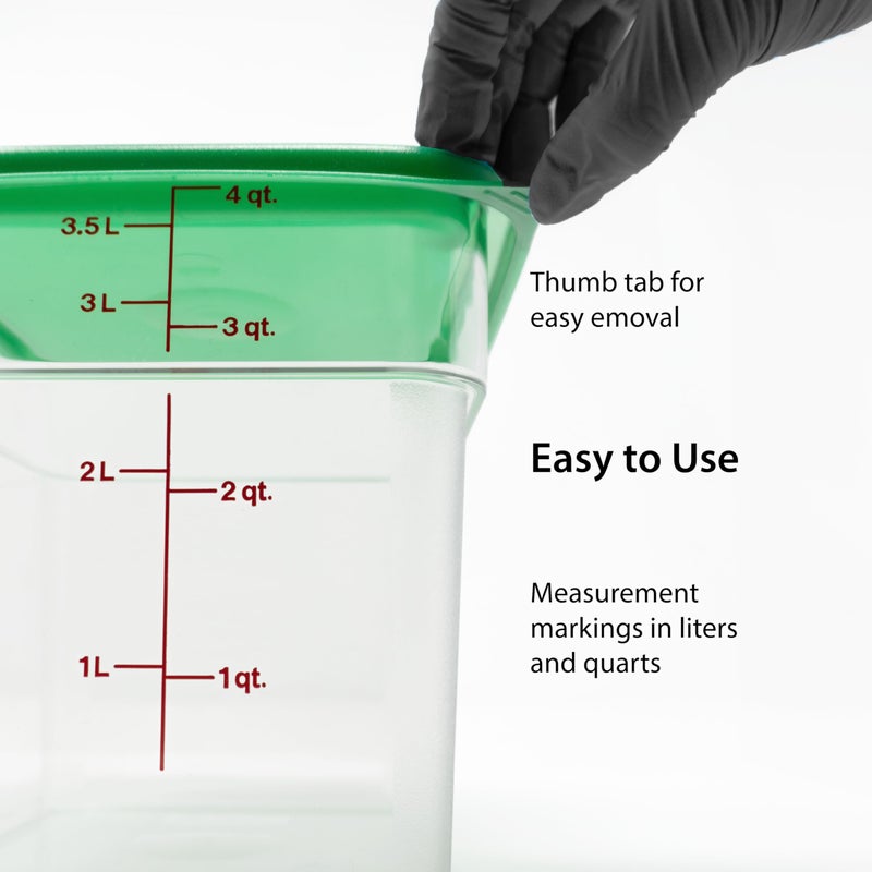 Cambro Food Storage Container with Lid (2 Pack) - Classic Series Square with Green Lid - 4 QT (Quart) - Commercial Grade for Food Prep (Clear) - Image 2