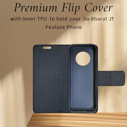 ZAOMA Diary Type Flip Flap Case Cover Compatible for Jio Bharat J1 Keypad Mobile Feature Phone - Black - Image 4