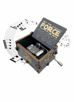 KASTWAVE Star Wars Music Box, Wooden Hand Crank Unique Musical Boxes Theme Starwars, Mini Antique Vintage Craft Laser Engraved Home Decorations for Wedding, Valentines, Birthday Gifts, Vintage Wooden (Black)  - Image 1