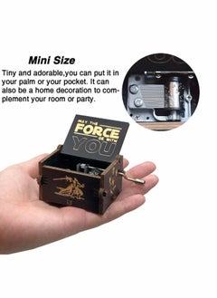 KASTWAVE Star Wars Music Box, Wooden Hand Crank Unique Musical Boxes Theme Starwars, Mini Antique Vintage Craft Laser Engraved Home Decorations for Wedding, Valentines, Birthday Gifts, Vintage Wooden (Black)  - Image 2