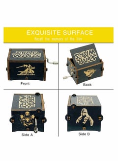 KASTWAVE Star Wars Music Box, Wooden Hand Crank Unique Musical Boxes Theme Starwars, Mini Antique Vintage Craft Laser Engraved Home Decorations for Wedding, Valentines, Birthday Gifts, Vintage Wooden (Black)  - Image 5