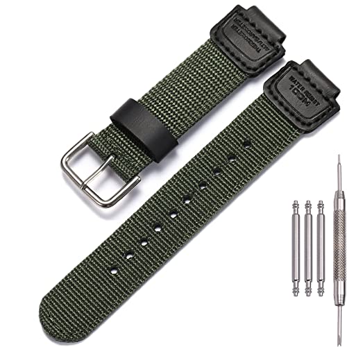 MCXGL 16mm Replacement Strap Compatible with Casio GA100 110 120 700 2100 DW5600 6900 AWG-M100 GW9400 Nylon Leather Bracelet Watch Band Watch Accessories (ArmyGreen Silver Button) - Image 1