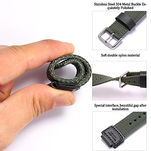 MCXGL 16mm Replacement Strap Compatible with Casio GA100 110 120 700 2100 DW5600 6900 AWG-M100 GW9400 Nylon Leather Bracelet Watch Band Watch Accessories (ArmyGreen Silver Button) - Image 4