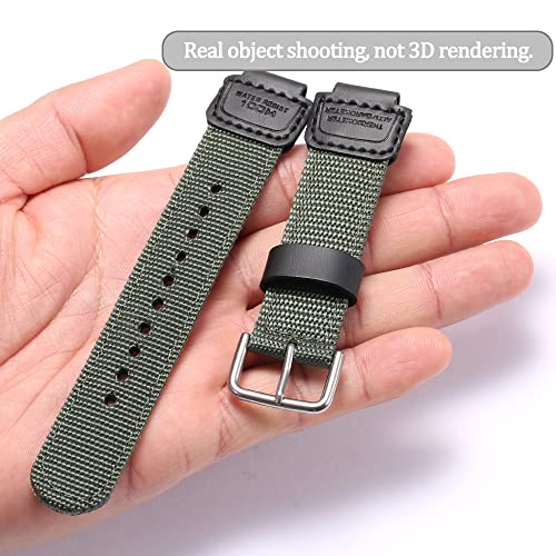 MCXGL 16mm Replacement Strap Compatible with Casio GA100 110 120 700 2100 DW5600 6900 AWG-M100 GW9400 Nylon Leather Bracelet Watch Band Watch Accessories (ArmyGreen Silver Button) - Image 5
