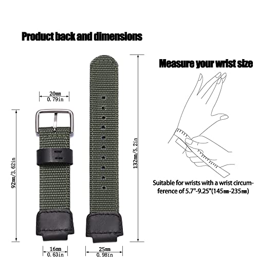 MCXGL 16mm Replacement Strap Compatible with Casio GA100 110 120 700 2100 DW5600 6900 AWG-M100 GW9400 Nylon Leather Bracelet Watch Band Watch Accessories (ArmyGreen Silver Button) - Image 2