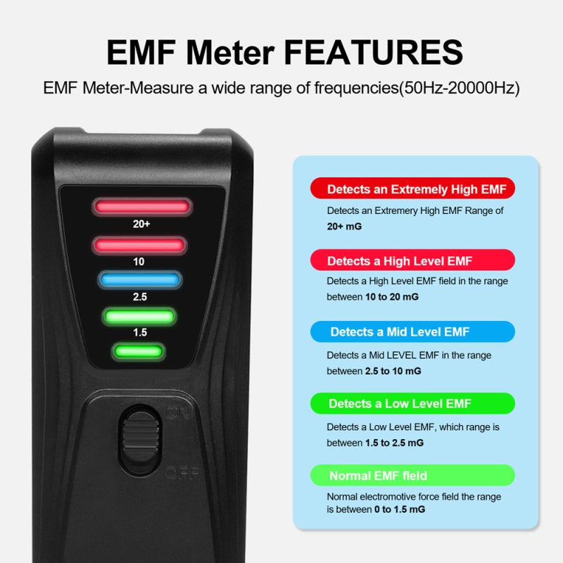 كاشف عملي للإشعاع الكهرومغناطيسي  
جهاز اختبار EMF محمول باليد  
مقياس EMF محمول  
مقياس غاوس محمول بـ 5 مصابيح LED  
جهاز اختبار المجال المغناطيسي للأجهزة المنزلية مثل مكنسة كهربائية ومجفف شعر - Image 2