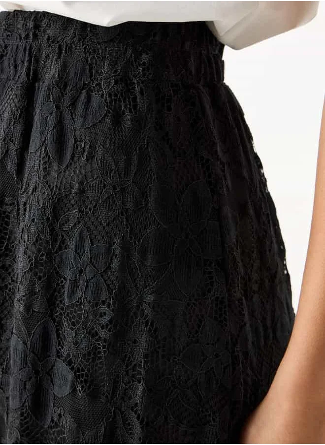 2Xtremz 2Xtremz Lace Textured A-Line Midi Skirt with Elasticated Waistband