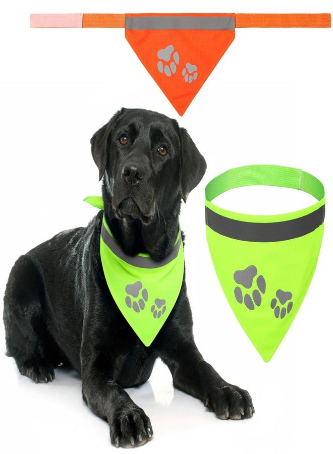 Saintrygo 2 Pieces Dog Bandanas Reflective Dog Scarf Yellow High Visibility Safety Camping Puppy Bandanas Triangle Bibs for Medium Large Pets Cats Puppy (16-20.5 Inches,Paw Neck) - Image 1
