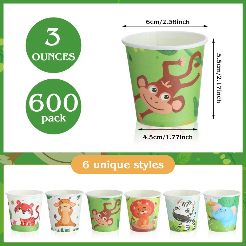 Skyley 600 Pack 3 oz Small Paper Cups Disposable Bathroom Cups Kids Mouthwash Mini Cold Beverage Drinking mugs for Party Home and Office Water Coolers(Animals Style) - Image 2