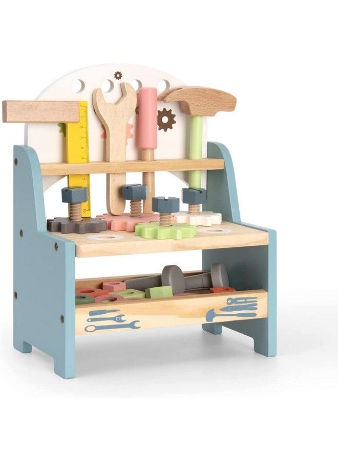 Robotime Tool Bench Set For Toddlers Mini Wooden Work Bench For Kids Construction Toys W/Wooden Tools Educational Pretend Play Gift Building Toy Tools Set For 18 Months 2 3 4 5 Boys Girls  - Image 1