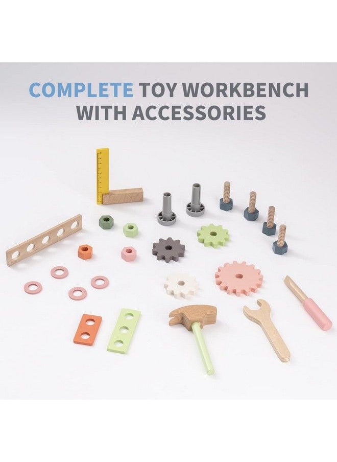 Robotime Tool Bench Set For Toddlers Mini Wooden Work Bench For Kids Construction Toys W/Wooden Tools Educational Pretend Play Gift Building Toy Tools Set For 18 Months 2 3 4 5 Boys Girls  - Image 5