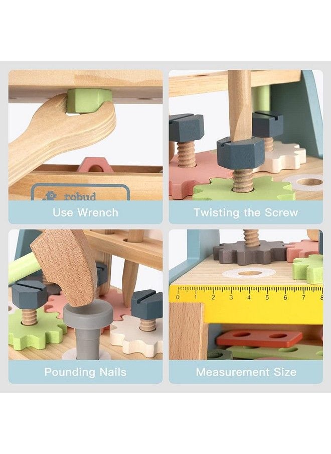 Robotime Tool Bench Set For Toddlers Mini Wooden Work Bench For Kids Construction Toys W/Wooden Tools Educational Pretend Play Gift Building Toy Tools Set For 18 Months 2 3 4 5 Boys Girls  - Image 3