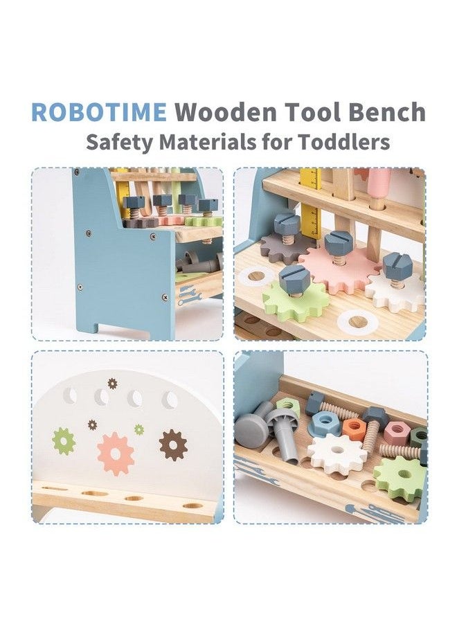 Robotime Tool Bench Set For Toddlers Mini Wooden Work Bench For Kids Construction Toys W/Wooden Tools Educational Pretend Play Gift Building Toy Tools Set For 18 Months 2 3 4 5 Boys Girls  - Image 4