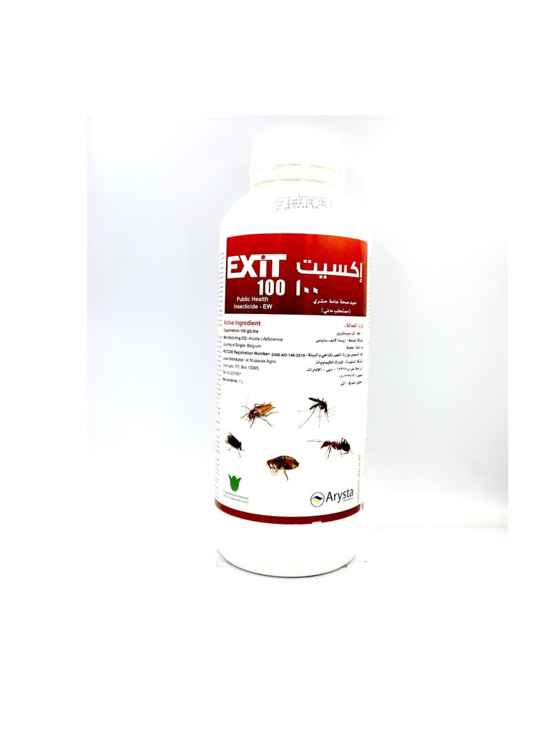 EXIT 100 EW is a Highly Effective Public Health Insecticide Designed to Target and Eliminate a Wide Range of Pests Including Mosquitoes Cockroaches Flies Mites Ants and Fleas 1 Liter Emulsifiable Concentrate EW Formulation is Ideal for Both Residential and Commercial Pest Control. - Image 2