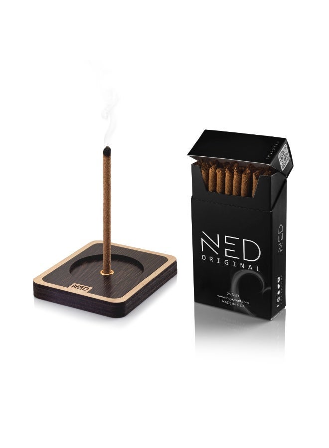 Ned Premium Natural Vietnamese Oud Incense Sticks – Original Oud Pack From NED With A Modern Dark Oud Stick Holder – 25 Thick Sticks, Each With Burn Time Over 45 Minutes - Image 1
