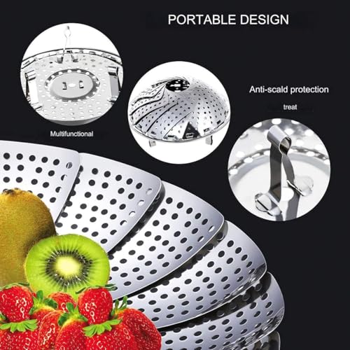 JUGTE Vegetable Steamer Basket Premium Stainless Steel Veggie Steamer Basket Folding Expandable Steamers to Fits Various Size Pot Stainless Steel Vegetable Steamer Basket - Adjustable & Collapsible Design (27 CM) - Image 5
