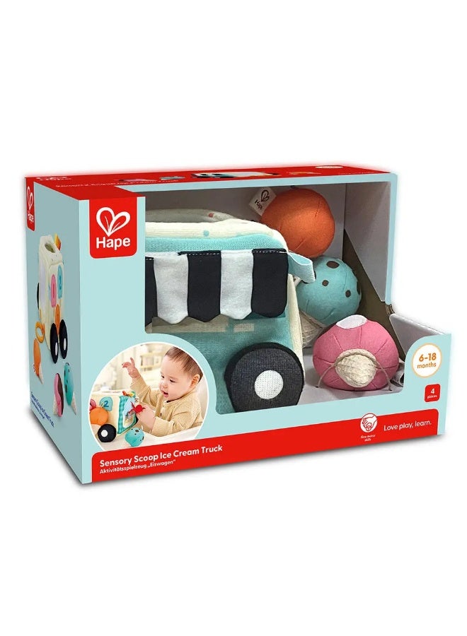 Hape Sensory Scoop Ice Cream Truck Plush Activity Cube (15.24 x 15.24 x 15.24 cm) - Image 1