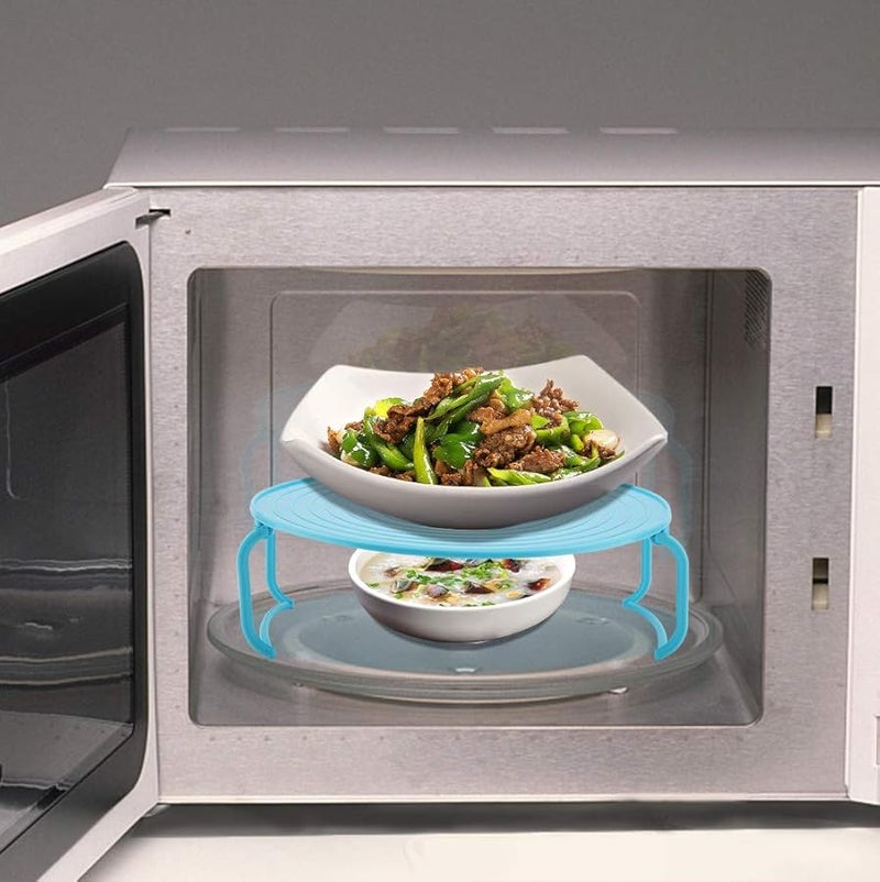 Blue Foldable Microwave Steamer Rack 2 Layer Stackable Cooking Tray For Veggies And Reheating Leftovers - Image 4