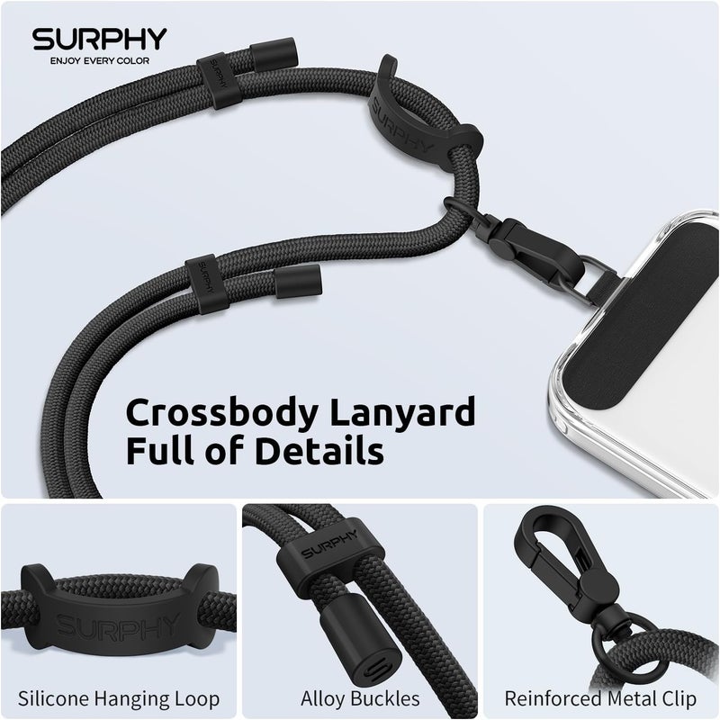 SURPHY Phone Lanyard Crossbody, Adjustable Cell Phone Lanyard with 2 Pack Phone Tether Tab, Two-Color Braided Phone Strap with Carabiner - Image 2