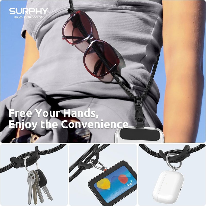 SURPHY Phone Lanyard Crossbody, Adjustable Cell Phone Lanyard with 2 Pack Phone Tether Tab, Two-Color Braided Phone Strap with Carabiner - Image 3