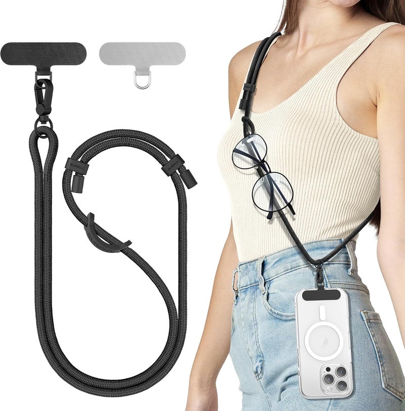 SURPHY Phone Lanyard Crossbody, Adjustable Cell Phone Lanyard with 2 Pack Phone Tether Tab, Two-Color Braided Phone Strap with Carabiner - Image 1