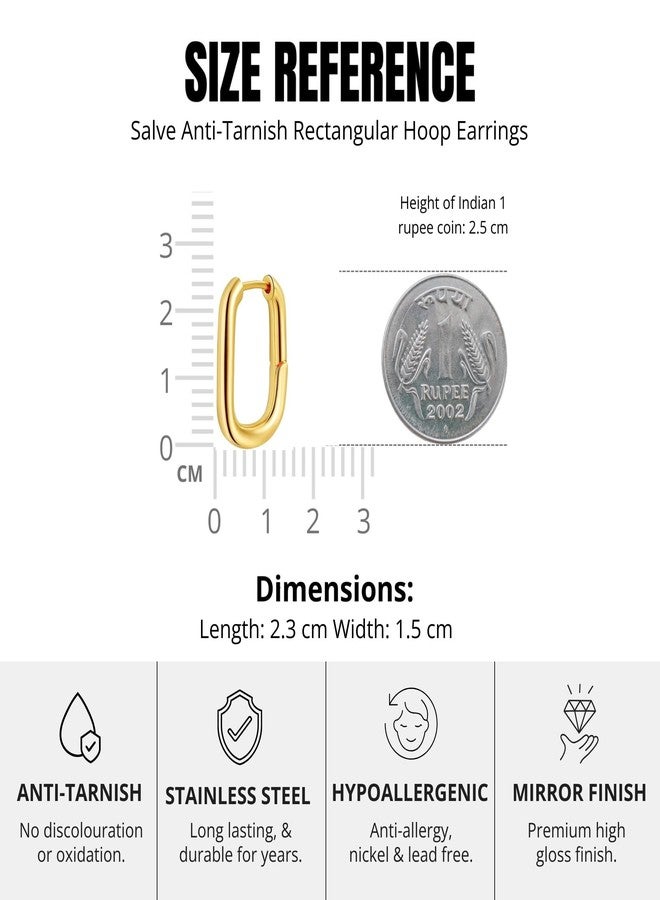 Salve Gold Earrings for Women - Dainty, Chunky, Huggie & Bow Styles | Valentine's Gift for Girlfriend | Anti-Tarnish Hypoallergenic Hoop & Stud Earrings | Aesthetic Fashion Jewelry for Girls & Women (Rectangle) - Image 4