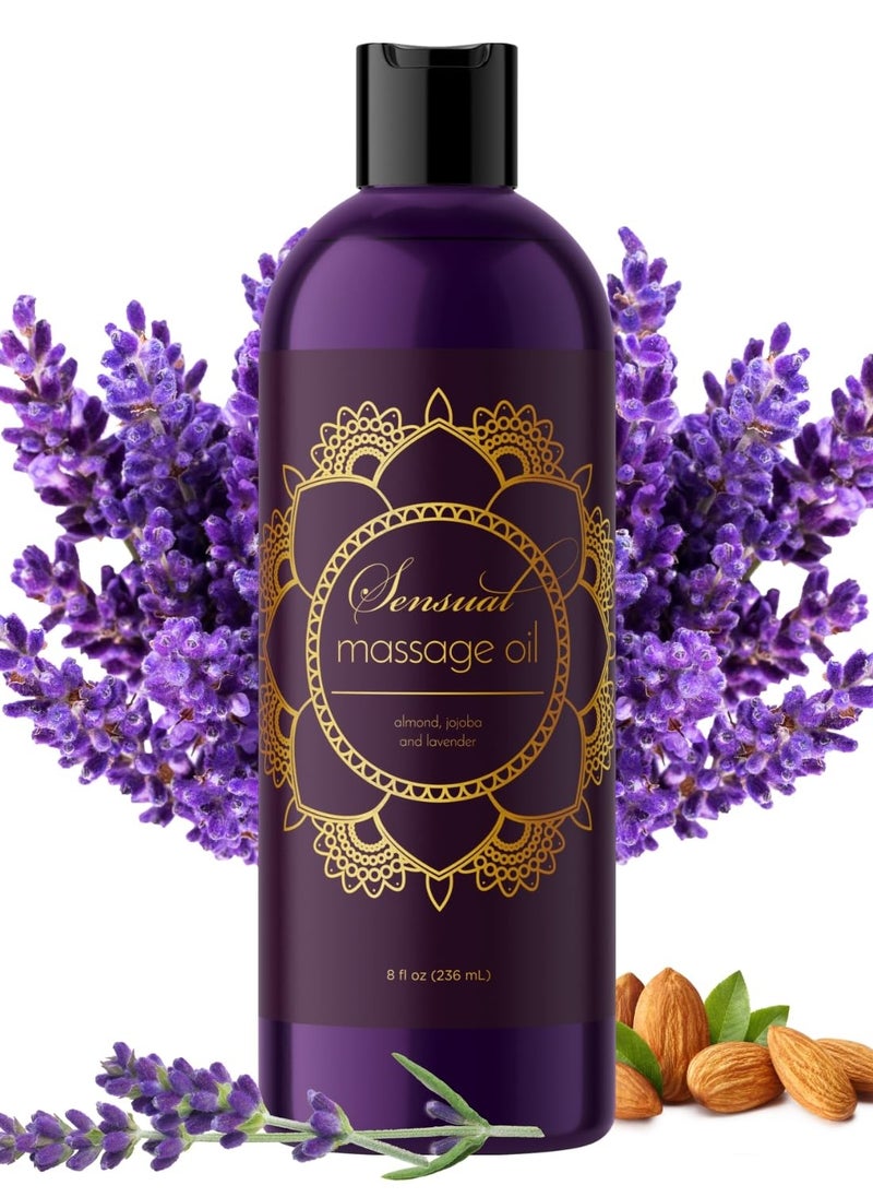 Sensual Massage Oil Aromatherapy Sensual Massage Oil for Couples - Relaxing Full Body Massage Oil for Date Night with Sweet Almond Oil - Vegan Lavender Massage Oil for Massage Therapy Smooth Gliding Formula 8 Fl Oz 