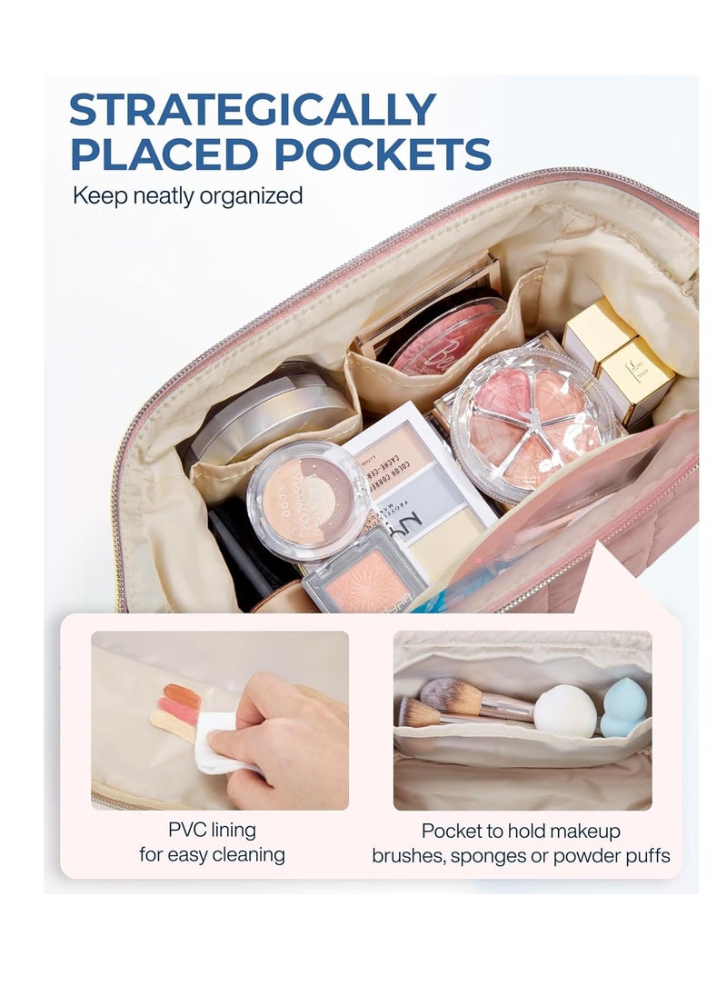 BAGSMART - BAGSMART Makeup Bag Travel Toiletry Bag, Puffy Padded Make Up Bags for Women Makeup Organizer Case, Wide-open Pouch Purse Travel Essentials Toiletries Accessories Brushes, Dark Pink - Image 1