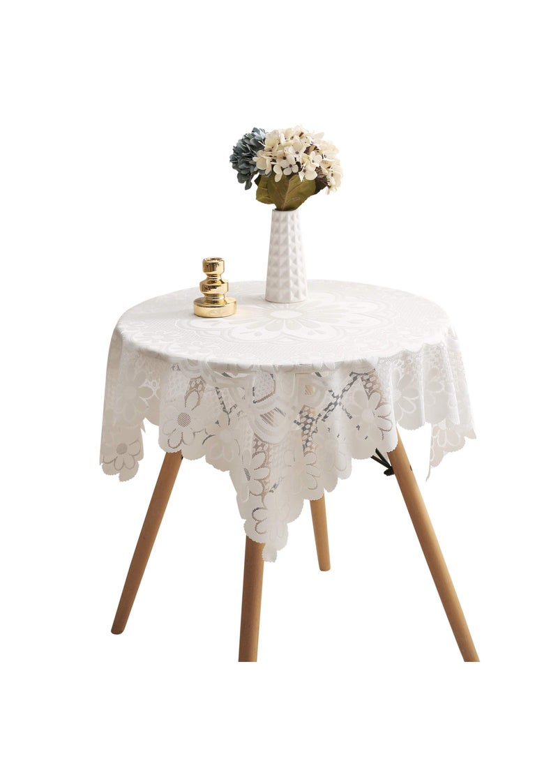 NIBEMINENT Square Small Table Cloth (35 X 35 Inches), Cover Sunflower Tablecloth Ivory Crochet Classic Accent Floral Patterned Decorative Linen for Round Coffee - Image 1