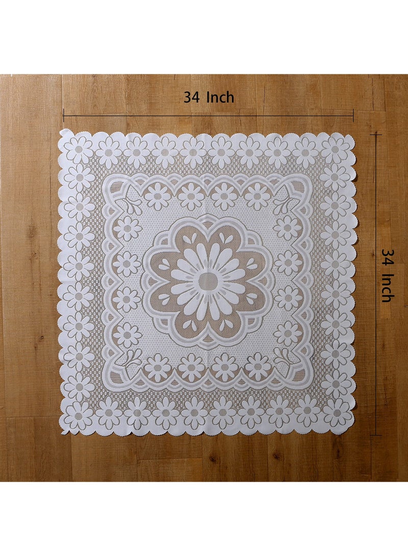 NIBEMINENT Square Small Table Cloth (35 X 35 Inches), Cover Sunflower Tablecloth Ivory Crochet Classic Accent Floral Patterned Decorative Linen for Round Coffee - Image 5