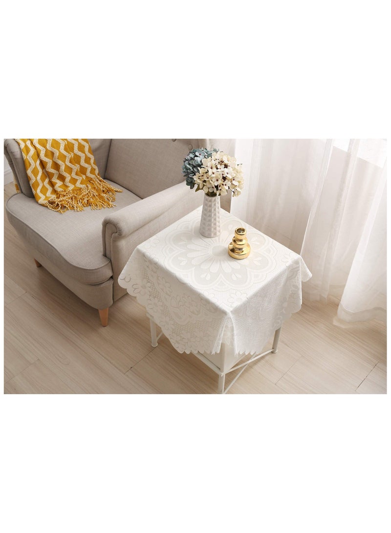 NIBEMINENT Square Small Table Cloth (35 X 35 Inches), Cover Sunflower Tablecloth Ivory Crochet Classic Accent Floral Patterned Decorative Linen for Round Coffee - Image 3