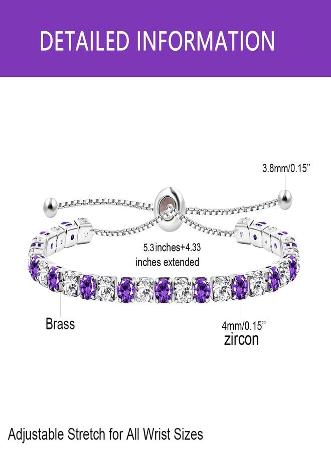 Uloveido Dainty AAA+ Cubic Zirconia CZ Classic Slider Tennis Bracelet Adjustable for Women - Silver Color Fashion Jewelry Wedding Gift YA4375 (Purple-White) - Image 5