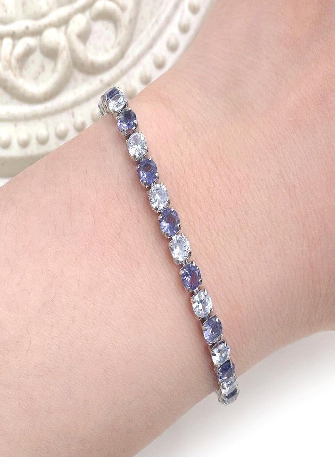 Uloveido Dainty AAA+ Cubic Zirconia CZ Classic Slider Tennis Bracelet Adjustable for Women - Silver Color Fashion Jewelry Wedding Gift YA4375 (Purple-White) - Image 2