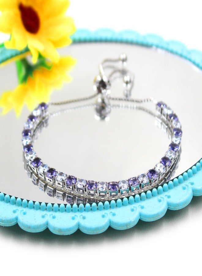 Uloveido Dainty AAA+ Cubic Zirconia CZ Classic Slider Tennis Bracelet Adjustable for Women - Silver Color Fashion Jewelry Wedding Gift YA4375 (Purple-White) - Image 4