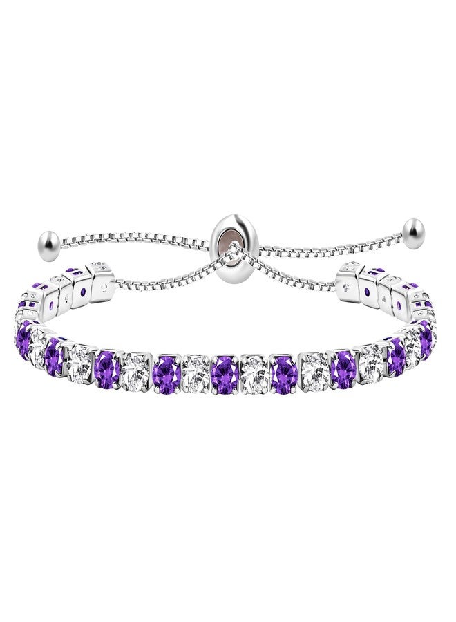 Uloveido Dainty AAA+ Cubic Zirconia CZ Classic Slider Tennis Bracelet Adjustable for Women - Silver Color Fashion Jewelry Wedding Gift YA4375 (Purple-White) - Image 1
