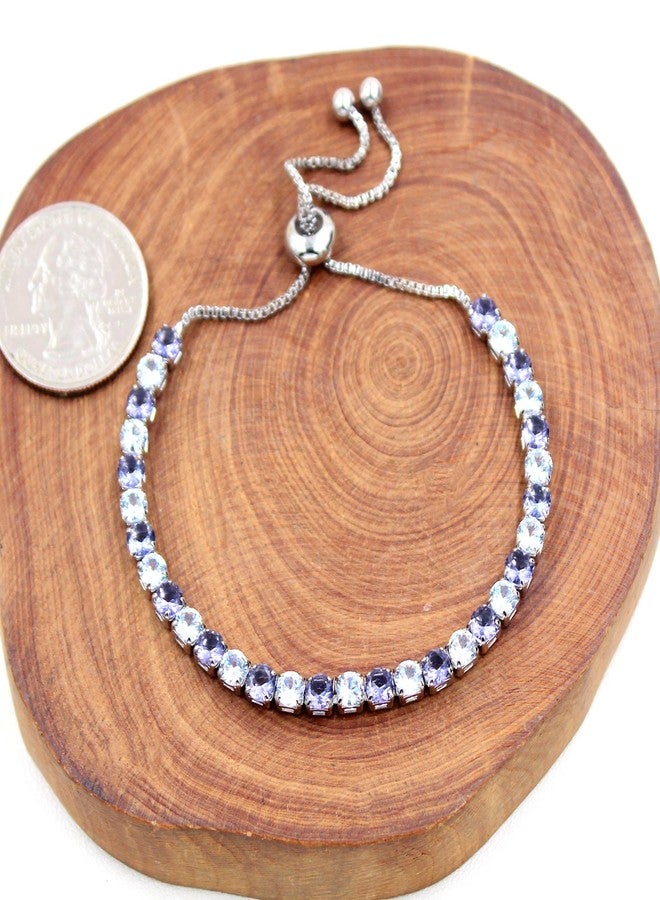 Uloveido Dainty AAA+ Cubic Zirconia CZ Classic Slider Tennis Bracelet Adjustable for Women - Silver Color Fashion Jewelry Wedding Gift YA4375 (Purple-White) - Image 3