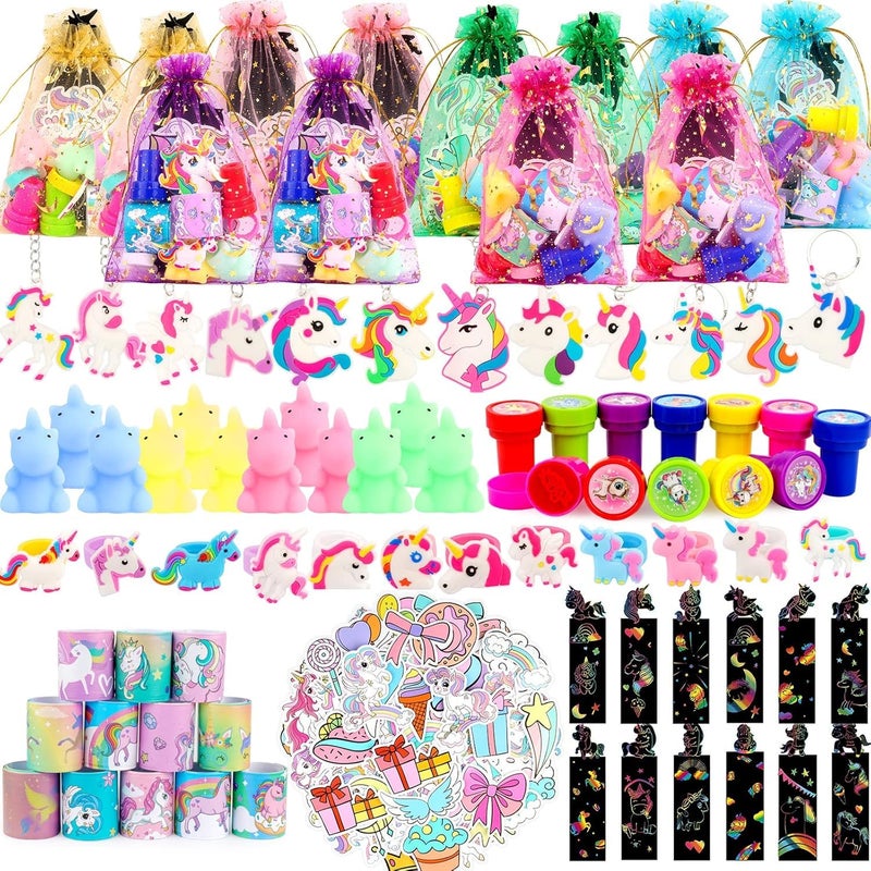 ANPHILE Unicorn Party Favors 134 Pcs Unicorn Birthday Party Decorations Goodie Bags Keychains Slap Bracelets Stickers Rings Pinata Fillers for Birthday Party - Image 3