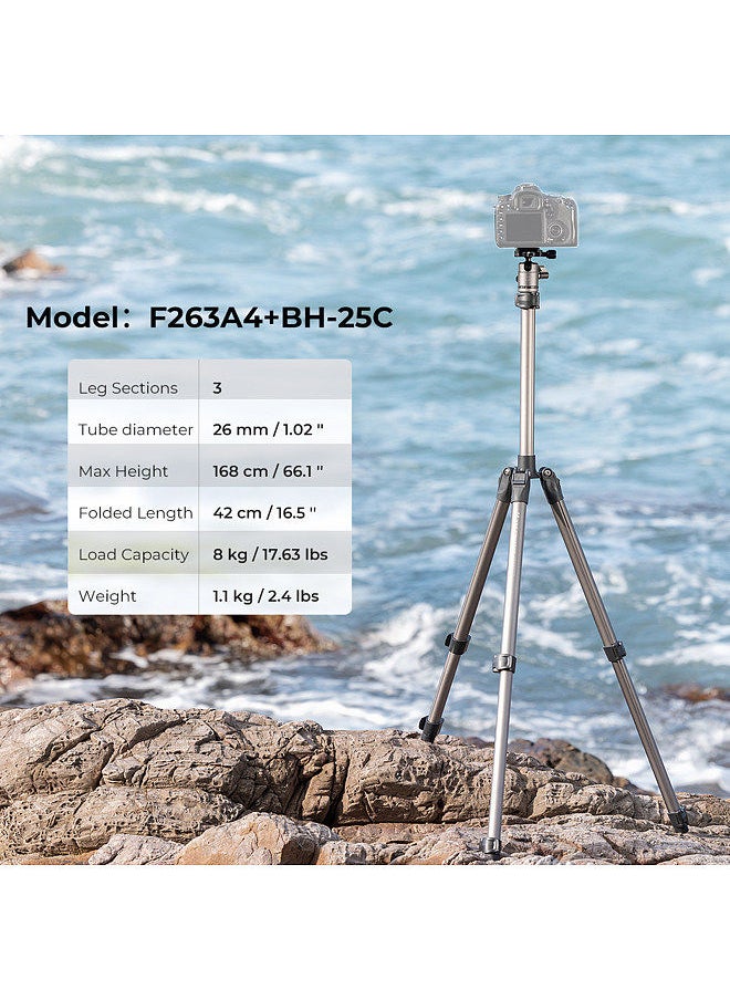 K&F Concept - K&F CONCEPT 66.1in Camera Stand Aluminum Alloy Tripod Portable Tripod Stand with Ball Head 8 kg/ 17.63lbs Load Capacity Lightweight Tripod for Cameras - Image 1