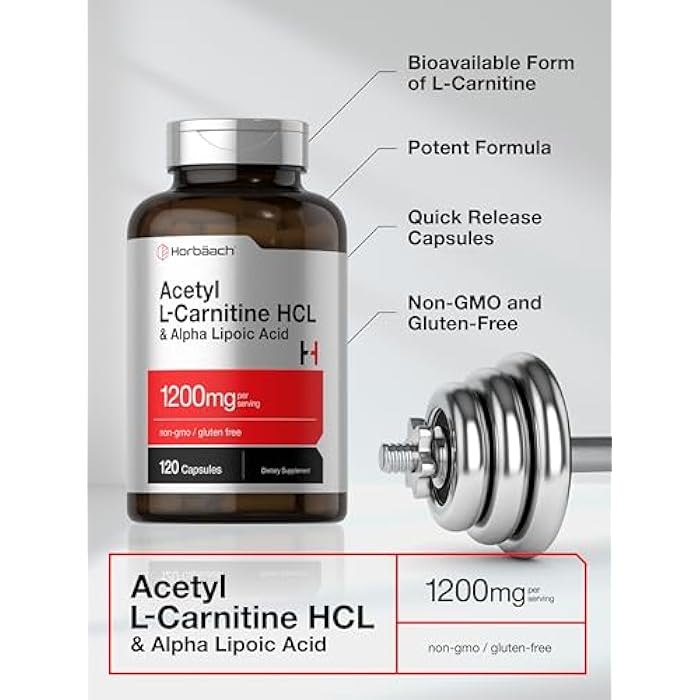 Horbäach Acetyl L Carnitine HCL & Alpha Lipoic Acid 1200mg | 120 Capsules | ALC ALA Complex | Non-GMO & Gluten Free Supplement - Image 3