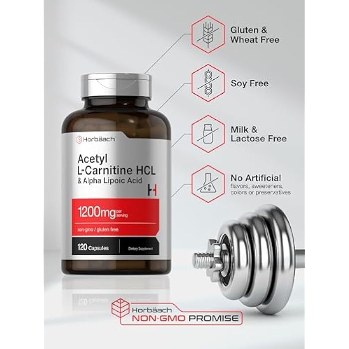 Horbäach Acetyl L Carnitine HCL & Alpha Lipoic Acid 1200mg | 120 Capsules | ALC ALA Complex | Non-GMO & Gluten Free Supplement - Image 4